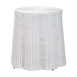 bali & pari Palm Bohemian White Scalloped Rattan End Table